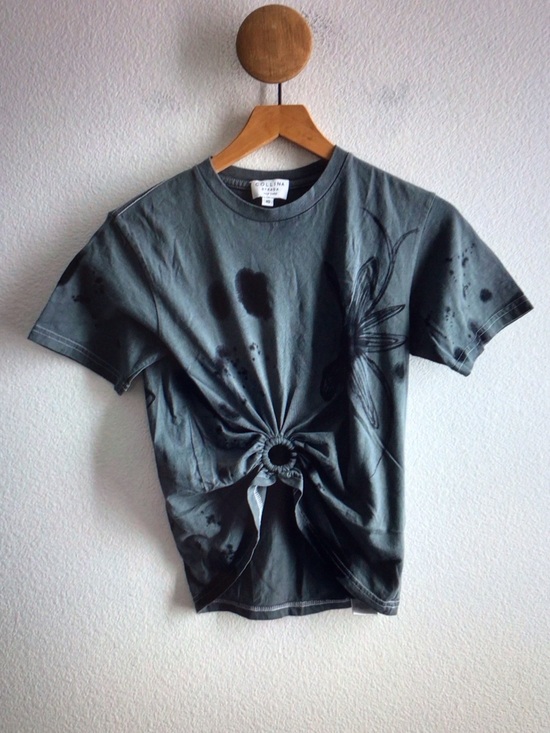Collina Strada Tops - Collina Strada Slate Gray Graphic Tee with Black Print